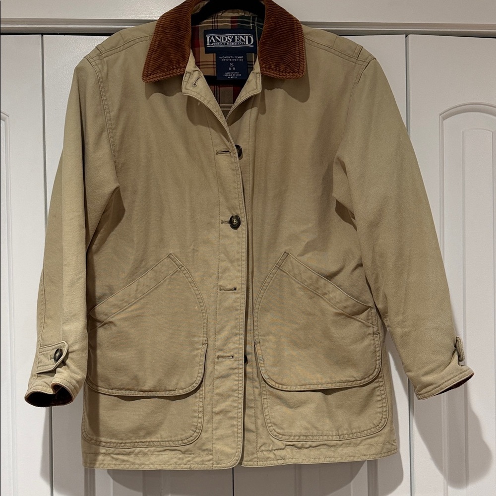 Lands' End Tan Utility Jacket with Brown Corduroy Collar